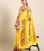 Yellow woven design zari silk blend paithani saree