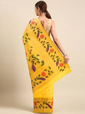 Yellow woven design zari silk blend paithani saree 3