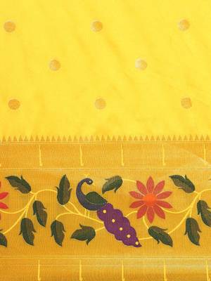 Yellow woven design zari silk blend paithani saree 4