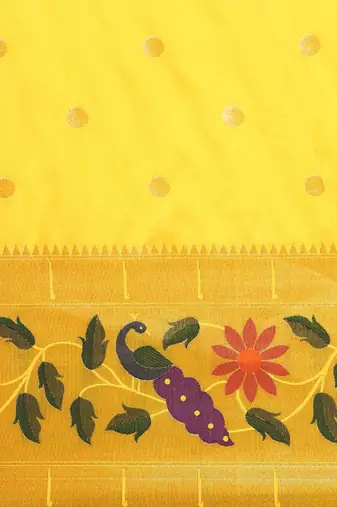 Yellow woven design zari silk blend paithani saree