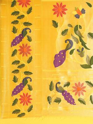 Yellow woven design zari silk blend paithani saree 5