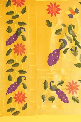 Yellow woven design zari silk blend paithani saree