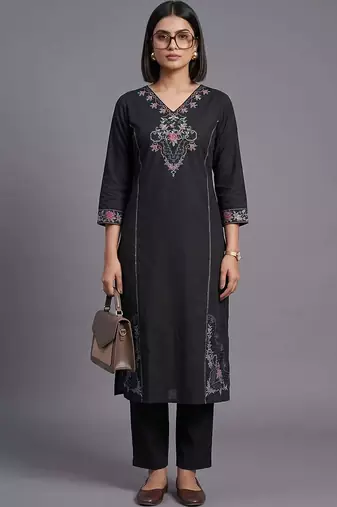 women ethnic motifs embroidered regular thread work kurta with trousers