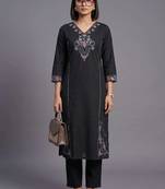women ethnic motifs embroidered regular thread work kurta with trousers