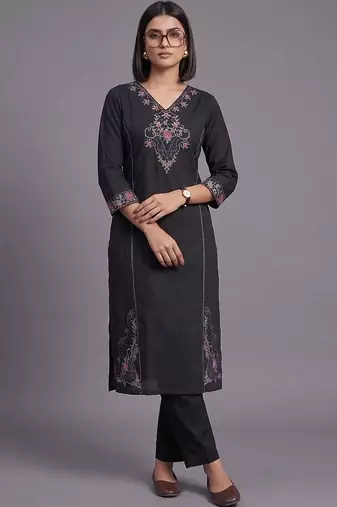 women ethnic motifs embroidered regular thread work kurta with trousers