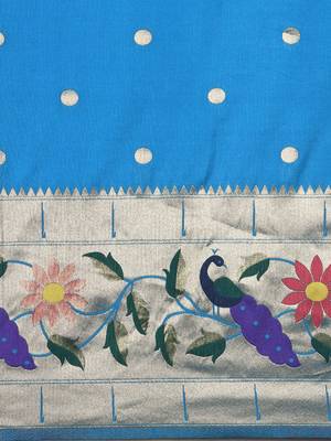 blue woven design zari silk blend paithani saree 4