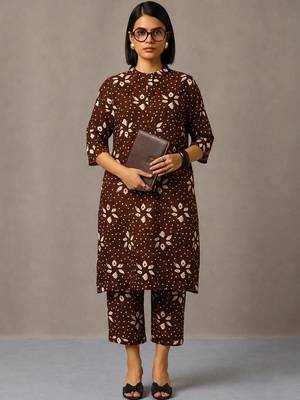 women floral printed regular cotton kurta with trousers 1