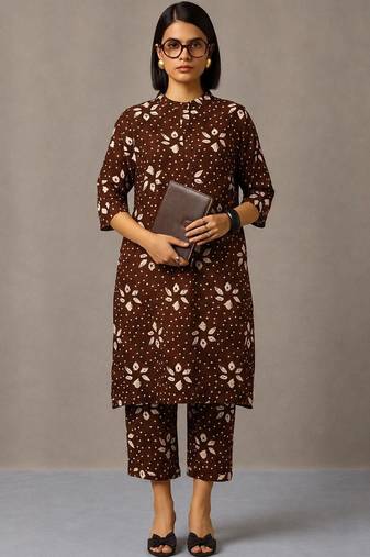 women floral printed regular cotton kurta with trousers