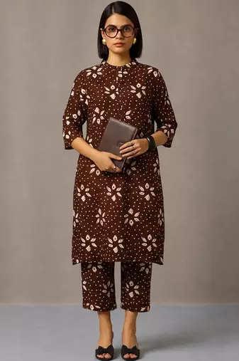 women floral printed regular cotton kurta with trousers