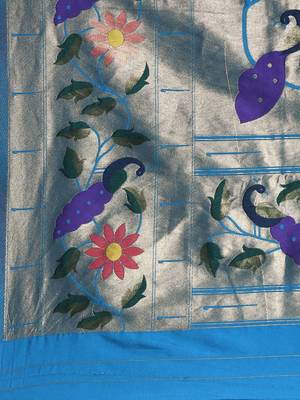 blue woven design zari silk blend paithani saree 5