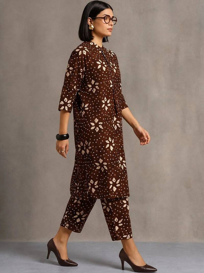 women floral printed regular cotton kurta with trousers