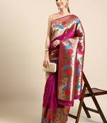 Purple woven design zari silk blend paithani saree