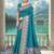 banarasi teal silk blend saree with golden zari border work and tassels with blouse