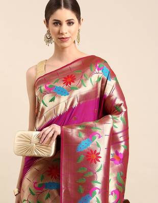 Purple woven design zari silk blend paithani saree 2