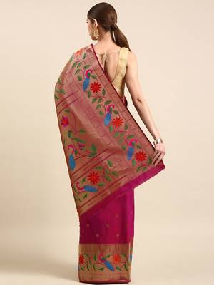 Purple woven design zari silk blend paithani saree 3
