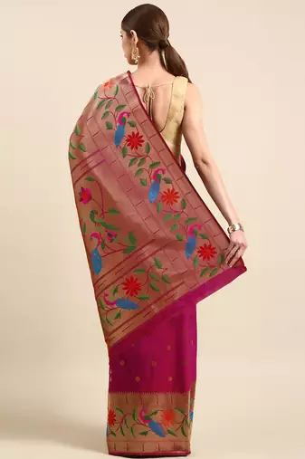 Purple woven design zari silk blend paithani saree