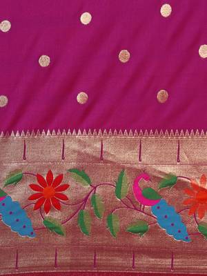 Purple woven design zari silk blend paithani saree 4