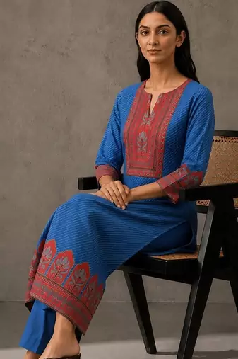 women ethnic motifs printed regular kurta with trousers