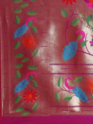 Purple woven design zari silk blend paithani saree 5