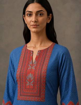 women ethnic motifs printed regular kurta with trousers 7