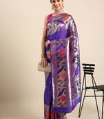 purple woven design zari silk blend paithani saree