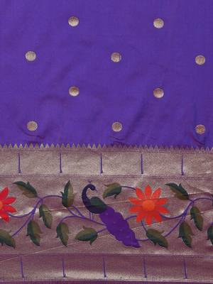 purple woven design zari silk blend paithani saree 4