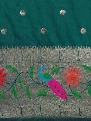 teal floral zari silk blend paithani saree 4