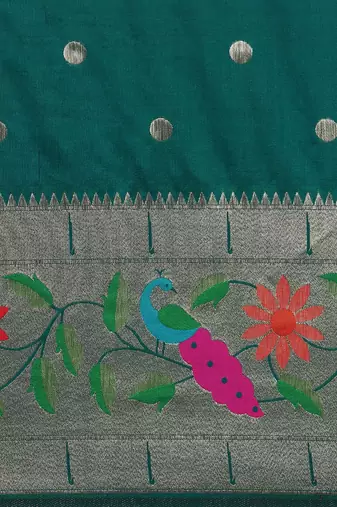 teal floral zari silk blend paithani saree