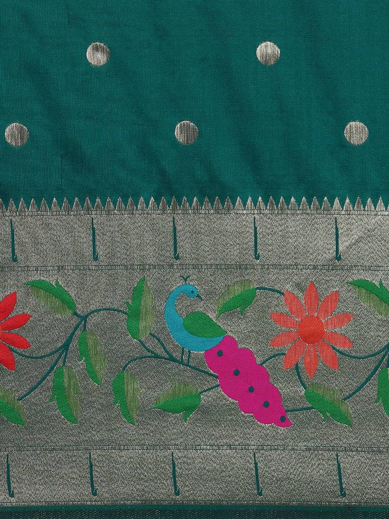 teal floral zari silk blend paithani saree
