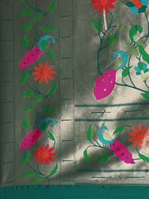 teal floral zari silk blend paithani saree 5