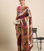 Magenta floral zari silk blend paithani saree