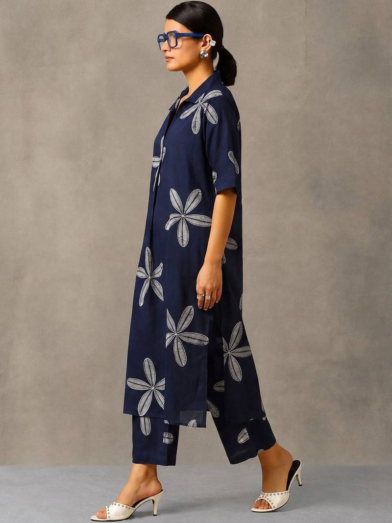 women floral printed regular cotton kurta with palazzos