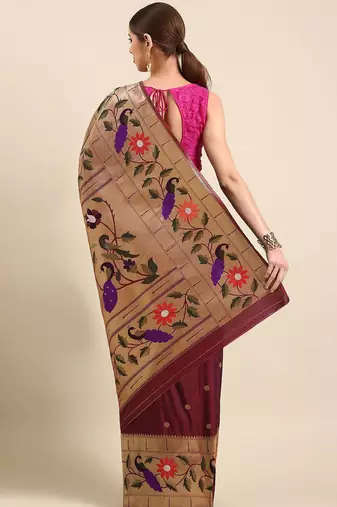 Magenta floral zari silk blend paithani saree