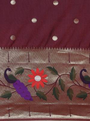 Magenta floral zari silk blend paithani saree 4