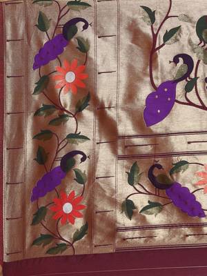 Magenta floral zari silk blend paithani saree 5