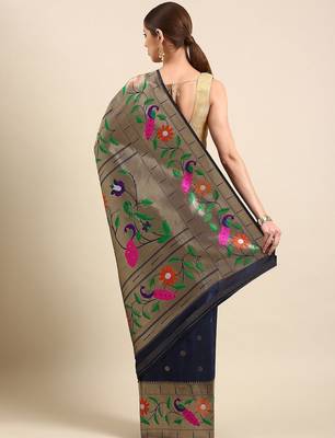 navy_blue woven design zari silk blend paithani saree 3