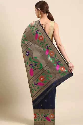 navy_blue woven design zari silk blend paithani saree