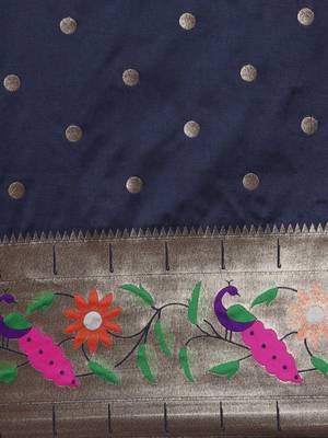 navy_blue woven design zari silk blend paithani saree 4