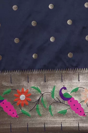 navy_blue woven design zari silk blend paithani saree
