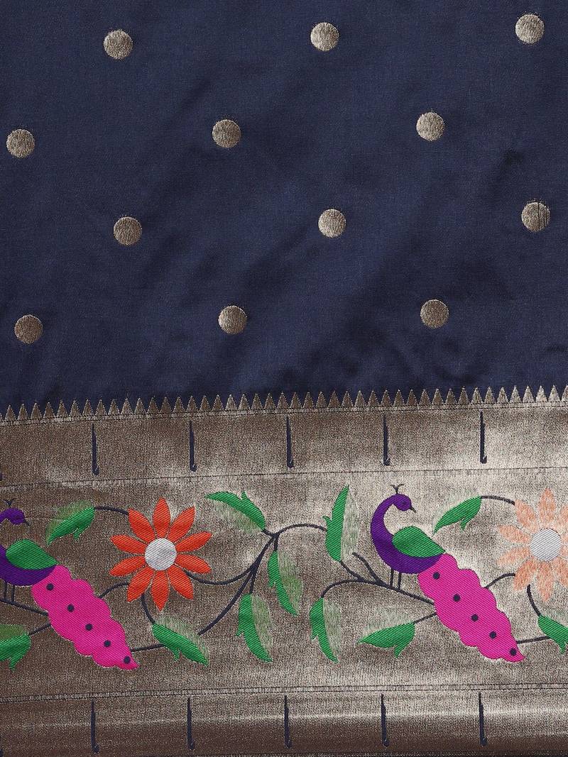 navy_blue woven design zari silk blend paithani saree