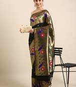 black floral zari silk blend paithani saree