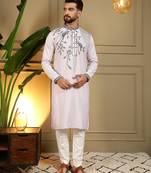 Light pink viscose silk embroidery sequence work premium designer only kurta