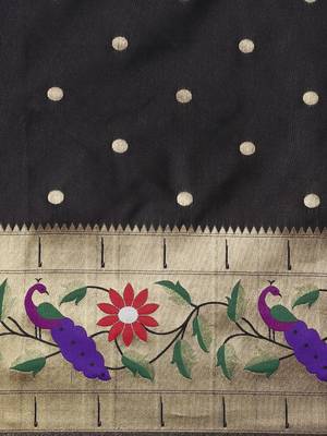 black floral zari silk blend paithani saree 4
