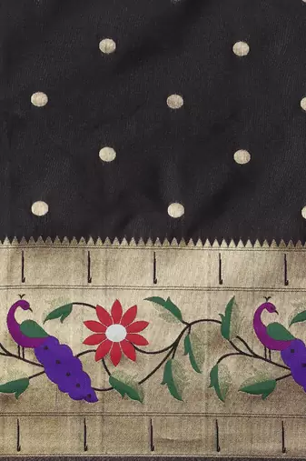 black floral zari silk blend paithani saree