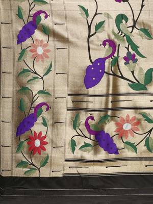 black floral zari silk blend paithani saree 5