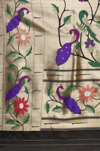 black floral zari silk blend paithani saree