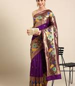 purple woven design zari silk blend paithani saree
