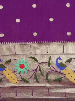 purple woven design zari silk blend paithani saree 4