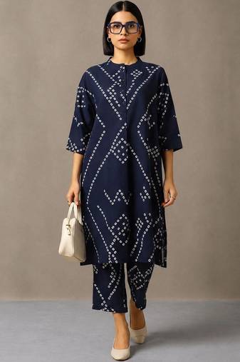 women leheriya printed regular cotton kurta with palazzos