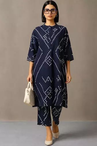 women leheriya printed regular cotton kurta with palazzos